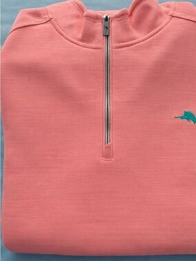 Tommy Bahama Coral Half-Zip Pullover with Red Logo